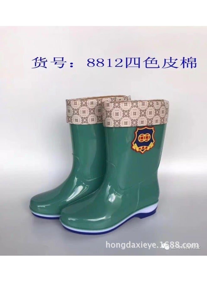 Shanghai Double Money Women's Fashion Mid-calf Three-color Bottom Warm Rain Boots Wear-resistant Non-slip Fashion Sunny Rain Boots Rain Boots