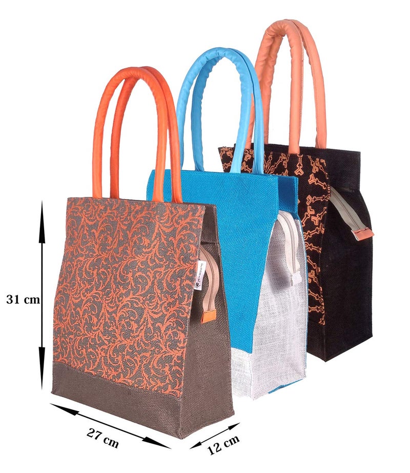 FOONTY Men Women Jute Lunch Bags ( Blue , Pack of 3, FAB-27D) - Image 3