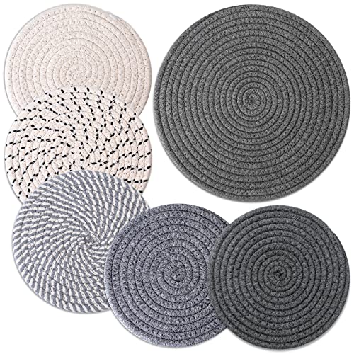 Billbotk Trivets for Hot Dishes, 6 Pieces Pot Holders for Kitchen, 100% Cotton Woven Hot Pads for Kitchen, Trivets for Kitchen Heat Resistant, 11.8 Inches and 7 Inches - Image 1