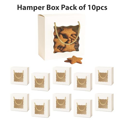 mudrit Hamper Gift Boxes 8x8x4 inches pack of 10, Gift Bag with Handles, Premium Packaging for Party Favors, Weddings, Birthday, Festive Gifting (White) - Image 2