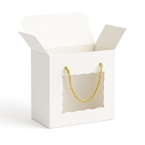 mudrit Hamper Gift Boxes 8x8x4 inches pack of 10, Gift Bag with Handles, Premium Packaging for Party Favors, Weddings, Birthday, Festive Gifting (White) - Image 1
