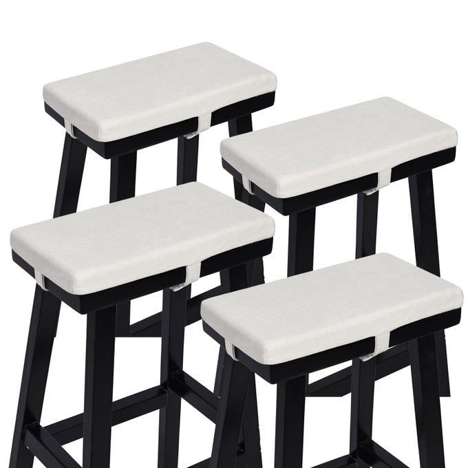 SET OF 4 WHITE RECTANGLE BAR STOOL CUSHIONS NONSLIP 18X95X15IN POLYESTER FOAM MACHINE WASHABLE