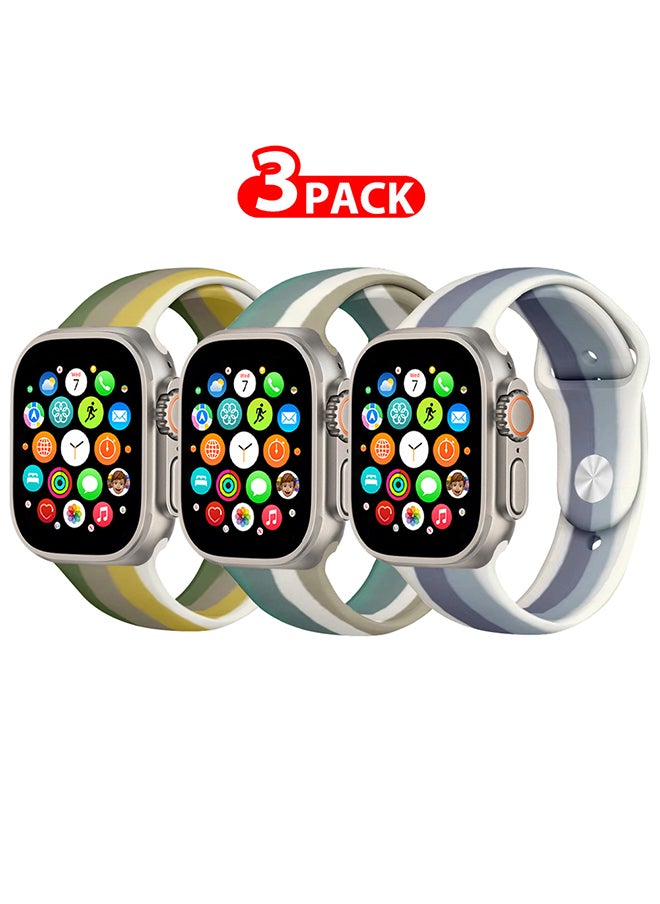 CATANES - 3 Pack For Apple Watch Band 49mm 45mm 44mm 42mm Stripe Silicone Replacement Band for iWatch Ultra2 Ultra Series 9/8/7/SE/6/5/4/3/2/1 - Image 1