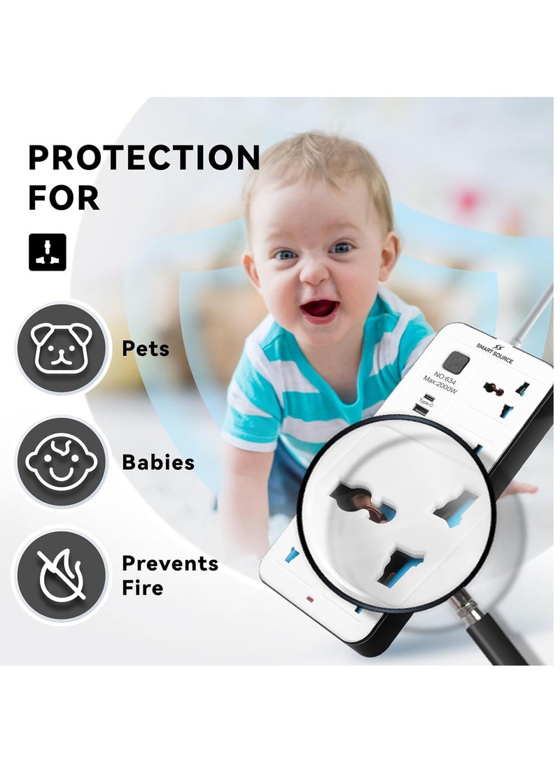 SMART SOURCE Power Strip Extension Socket 3M Cable, Universal Multi Plug Extension Board with 6 AC Outlets & 4 USB Ports (1 USB-C + 3 USB-A), Fused Plug, Surge Protector Extension Cord for Home, Office & Travel – Black/White - Image 3
