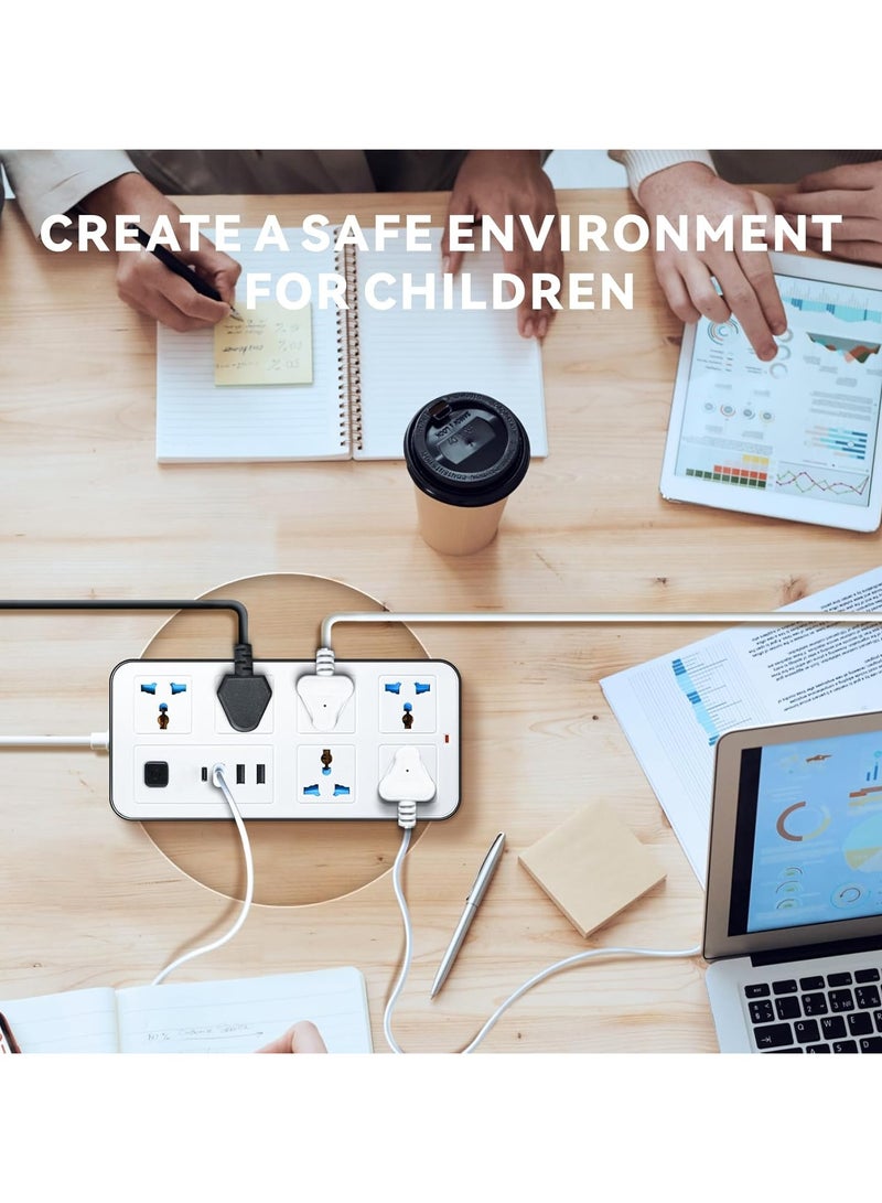 SMART SOURCE Power Strip Extension Socket 3M Cable, Universal Multi Plug Extension Board with 6 AC Outlets & 4 USB Ports (1 USB-C + 3 USB-A), Fused Plug, Surge Protector Extension Cord for Home, Office & Travel – Black/White - Image 4