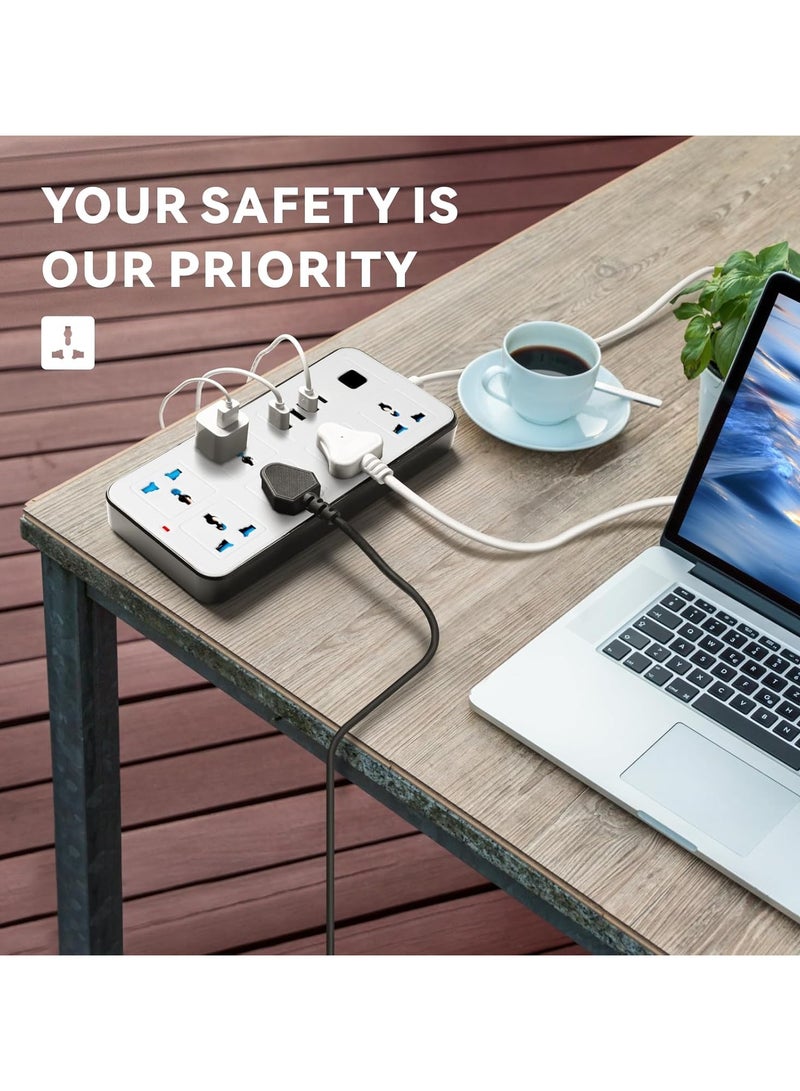 SMART SOURCE Power Strip Extension Socket 3M Cable, Universal Multi Plug Extension Board with 6 AC Outlets & 4 USB Ports (1 USB-C + 3 USB-A), Fused Plug, Surge Protector Extension Cord for Home, Office & Travel – Black/White - Image 5