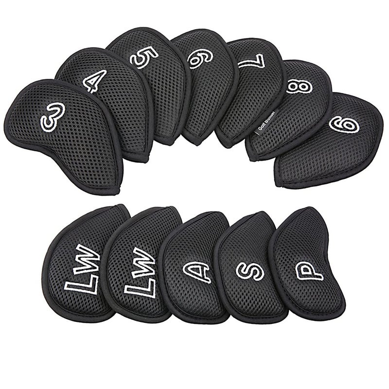 Golf Builder 12Pcs/Pack Meshy Golf Iron Covers Set Golf Club Head Cover Fit Most Irons (Black) - Image 1