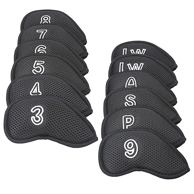 Golf Builder 12Pcs/Pack Meshy Golf Iron Covers Set Golf Club Head Cover Fit Most Irons (Black) - Image 3