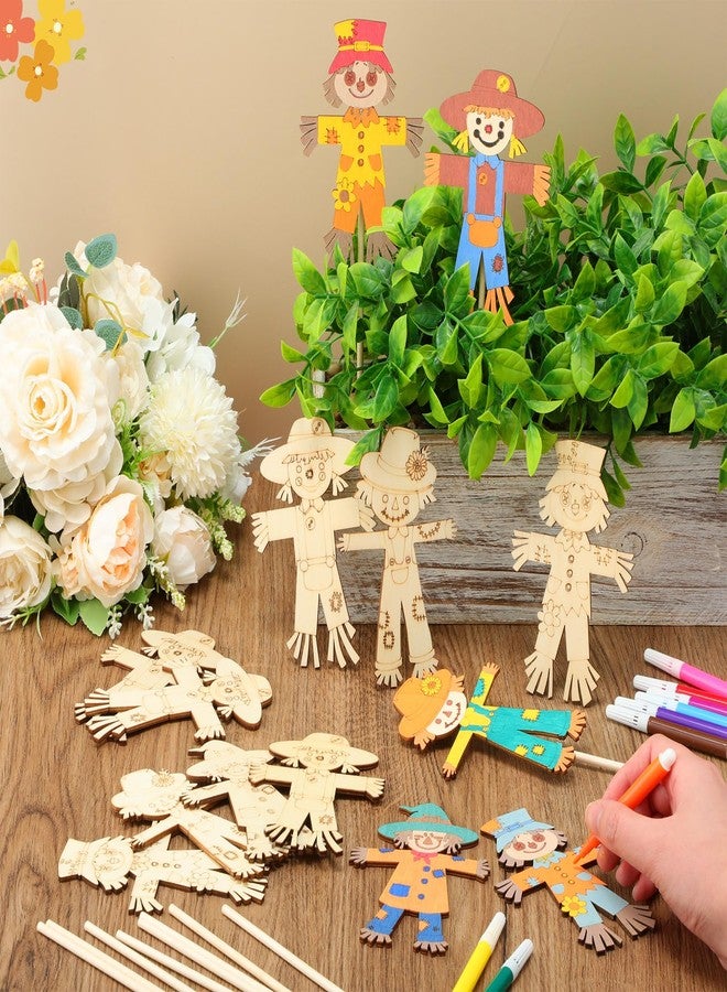 Blueweenly 24 Pcs Fall Scarecrow Painting Craft Kits for Kids DIY Scarecrow Unfinished Paintable Wood Slices Make Your Own Craft for Home Class Fall Autumn Harvest Thanksgiving Decoration - Image 4
