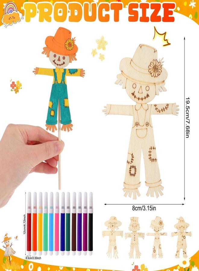Blueweenly 24 Pcs Fall Scarecrow Painting Craft Kits for Kids DIY Scarecrow Unfinished Paintable Wood Slices Make Your Own Craft for Home Class Fall Autumn Harvest Thanksgiving Decoration - Image 2