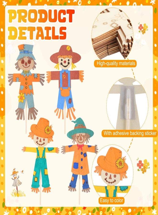 Blueweenly 24 Pcs Fall Scarecrow Painting Craft Kits for Kids DIY Scarecrow Unfinished Paintable Wood Slices Make Your Own Craft for Home Class Fall Autumn Harvest Thanksgiving Decoration - Image 3
