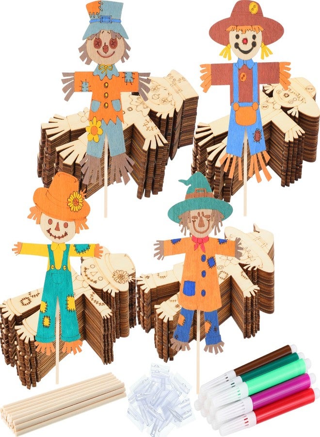 Blueweenly 24 Pcs Fall Scarecrow Painting Craft Kits for Kids DIY Scarecrow Unfinished Paintable Wood Slices Make Your Own Craft for Home Class Fall Autumn Harvest Thanksgiving Decoration - Image 1