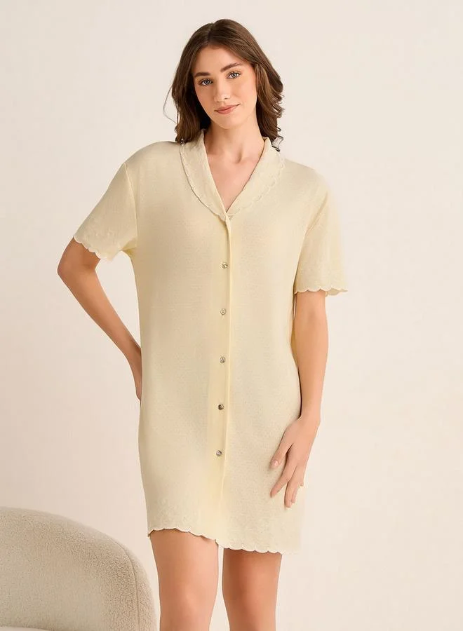 Splash FAV Knee Length Night Dress Short Sleeves with Scallop Trim