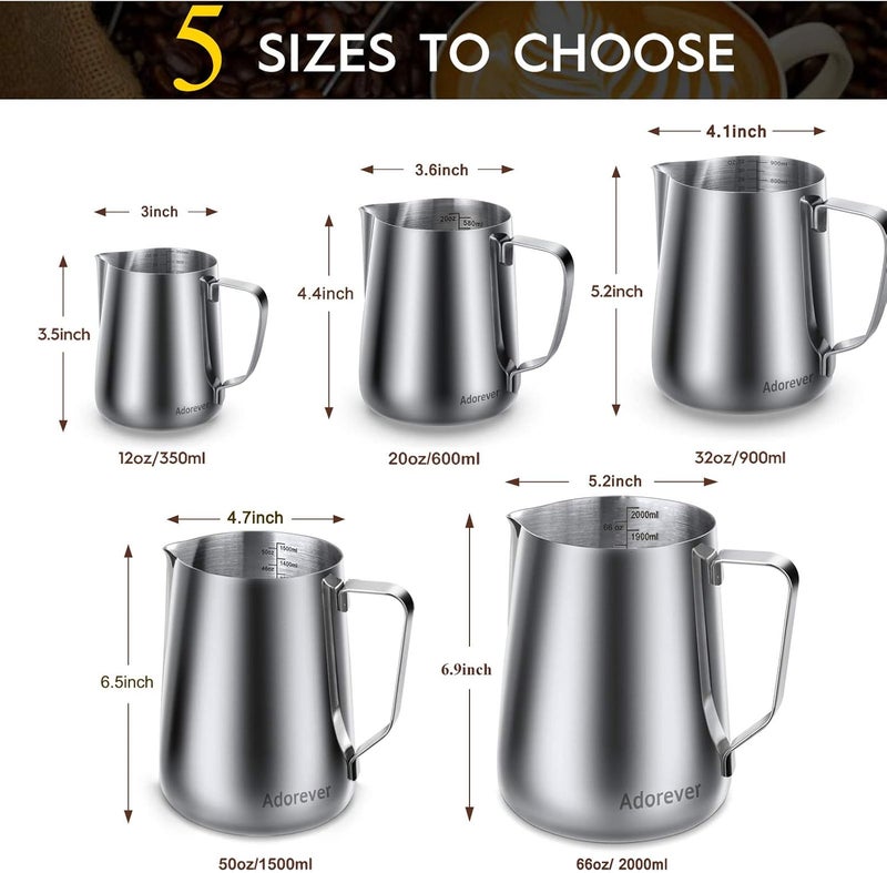 Adorever Milk Frothing Pitcher, 20oz Steaming Pitcher Stainless Steel Espresso Machine Accessories for Coffee Bar, Cappuccino Barista Tools Milk Jug Steamer Frother Cup with Decorating Latte Art Pen General purpose premium build - Image 2
