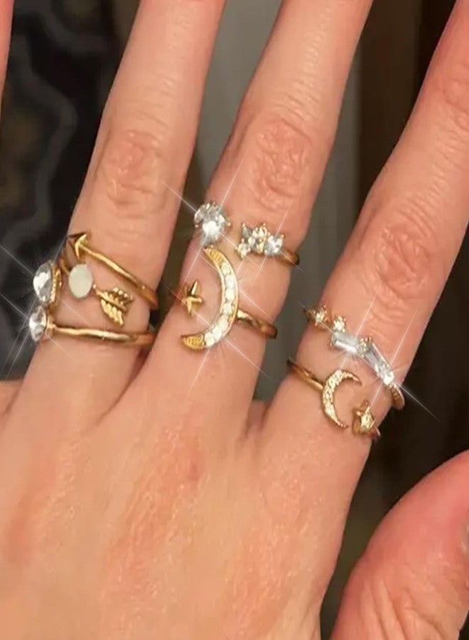 Dcfywl731 Gold Stackable Knuckle Rings Set for Women Boho Retro Star Moon Heart Midi Pinky Finger Trendy Cute Summer Beach Vacation Outfits Jewelry Gifts - Image 2