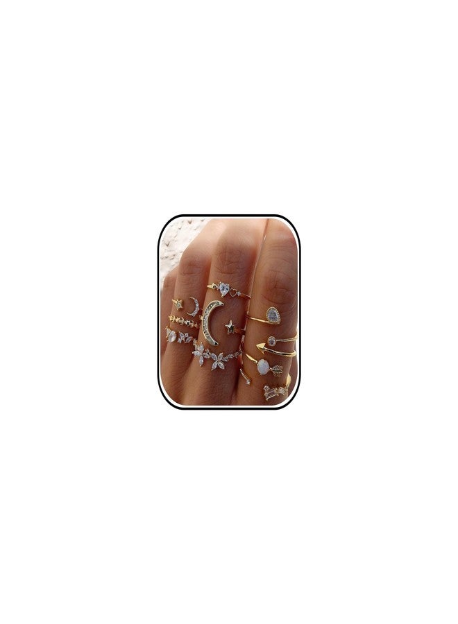 Dcfywl731 Gold Stackable Knuckle Rings Set for Women Boho Retro Star Moon Heart Midi Pinky Finger Trendy Cute Summer Beach Vacation Outfits Jewelry Gifts - Image 1