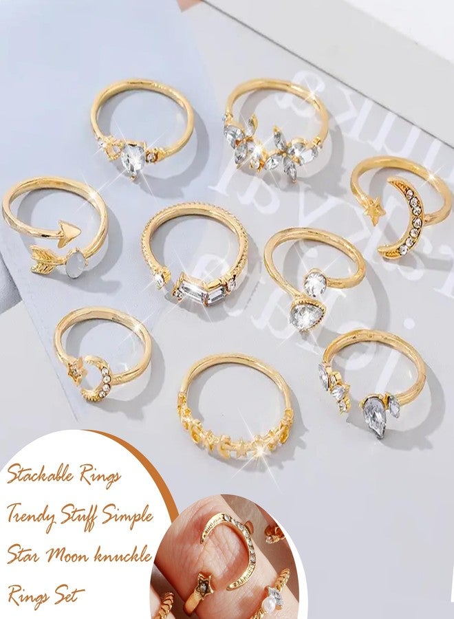 Dcfywl731 Gold Stackable Knuckle Rings Set for Women Boho Retro Star Moon Heart Midi Pinky Finger Trendy Cute Summer Beach Vacation Outfits Jewelry Gifts - Image 5