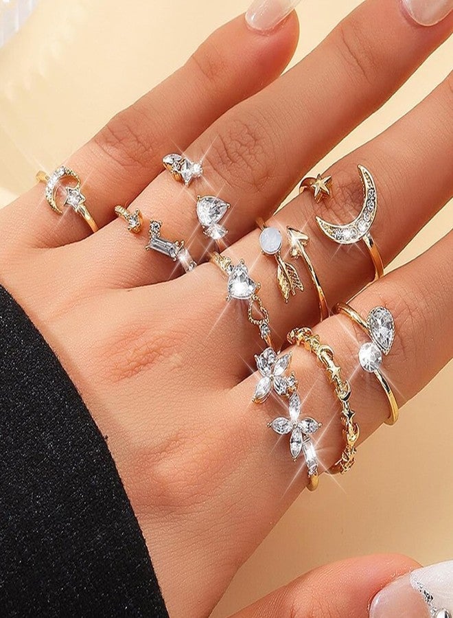 Dcfywl731 Gold Stackable Knuckle Rings Set for Women Boho Retro Star Moon Heart Midi Pinky Finger Trendy Cute Summer Beach Vacation Outfits Jewelry Gifts - Image 3