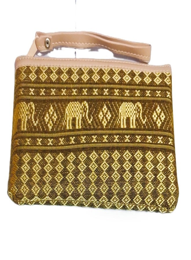 DeLegarde Traditional Brocade Clutch Wallet for Women, Light Brown and Gold, 18 x 9.5 cm - Image 2