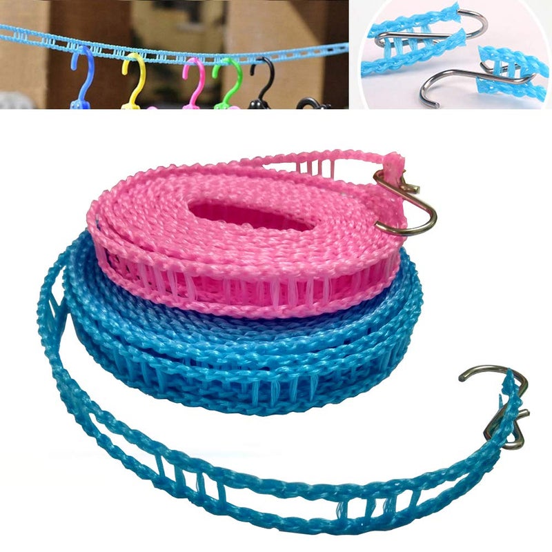 2 Pack Nylon Clothesline Windproof Clothes Drying Rope Travel Clothes Line Portable Laundry Line Hanger Rope for Indoor Outdoor Camping Home Hotel Random Color Pack of 2 Clothesline3m  5m