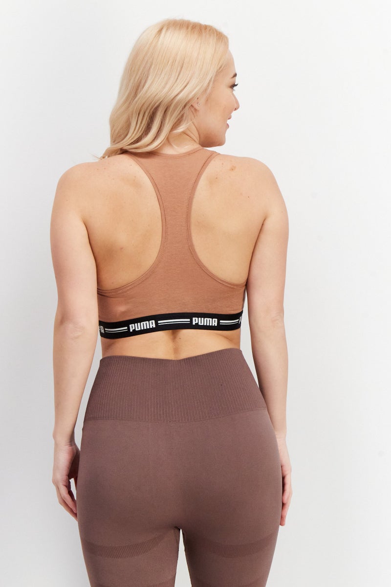 PUMA Women Non Padded Brand Logo Sport Bra, Tan - Image 2