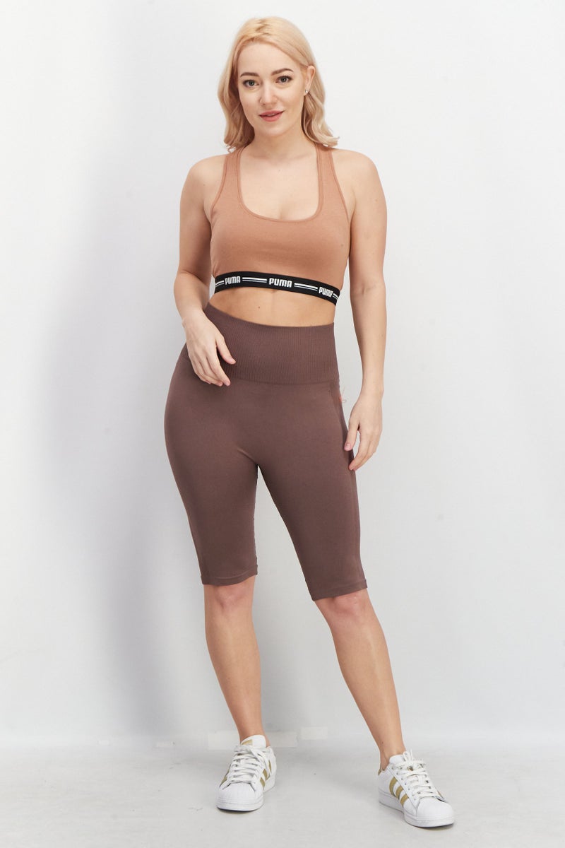 PUMA Women Non Padded Brand Logo Sport Bra, Tan - Image 3