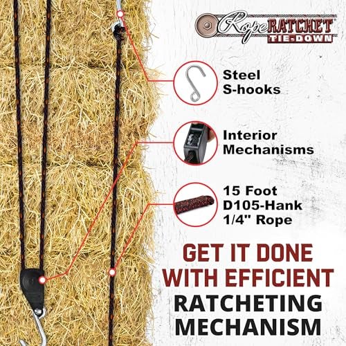 Rope Ratchet 1/4" Adjustable Pulley System – 150 lb Capacity Heavy-Duty 15' Braided Polypropylene Rope, Locking Rope Hanger, Grow Lights, Tarp Tie Downs, Kayak Straps, Plant Pulleys, Tent Tie Downs - Image 5