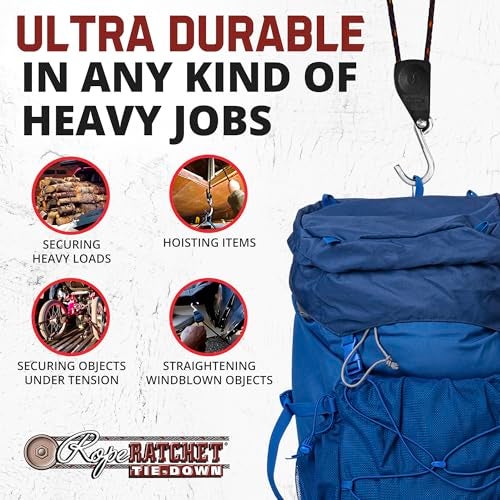 Rope Ratchet 1/4" Adjustable Pulley System – 150 lb Capacity Heavy-Duty 15' Braided Polypropylene Rope, Locking Rope Hanger, Grow Lights, Tarp Tie Downs, Kayak Straps, Plant Pulleys, Tent Tie Downs - Image 3