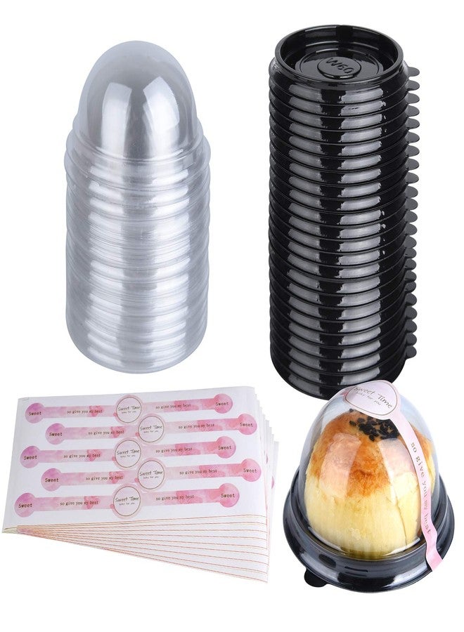 MIAHART 50 Pack Clear Plastic Mini Cupcake Container with 50 Pcs Label Stickers Baking Mini Cake Boxes Muffin Boxes Dome Box Candy Boxes, Black - Image 1