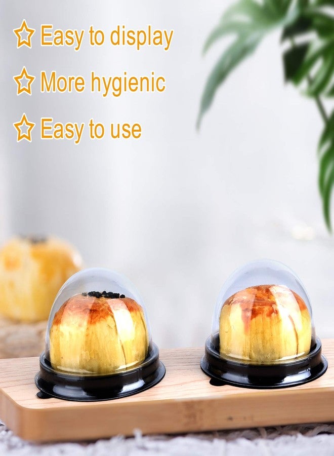 MIAHART 50 Pack Clear Plastic Mini Cupcake Container with 50 Pcs Label Stickers Baking Mini Cake Boxes Muffin Boxes Dome Box Candy Boxes, Black - Image 3