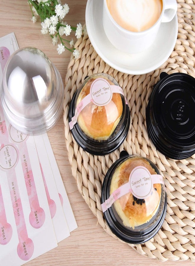 MIAHART 50 Pack Clear Plastic Mini Cupcake Container with 50 Pcs Label Stickers Baking Mini Cake Boxes Muffin Boxes Dome Box Candy Boxes, Black - Image 5