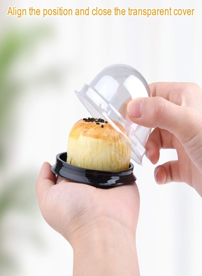 MIAHART 50 Pack Clear Plastic Mini Cupcake Container with 50 Pcs Label Stickers Baking Mini Cake Boxes Muffin Boxes Dome Box Candy Boxes, Black - Image 4