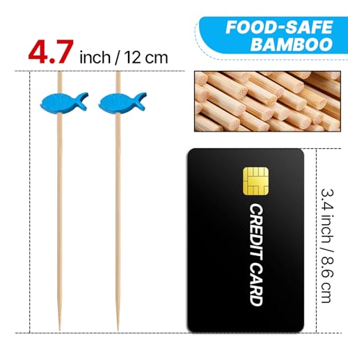 PuTwo Cocktail Toothpicks 100 Counts Cocktail Picks Handmade Natural Bamboo Cocktail Sticks Eco-Friendly Appetizer Skewers for Cocktail Appetizers Fruits Dessert - Blue Fishes - Image 2
