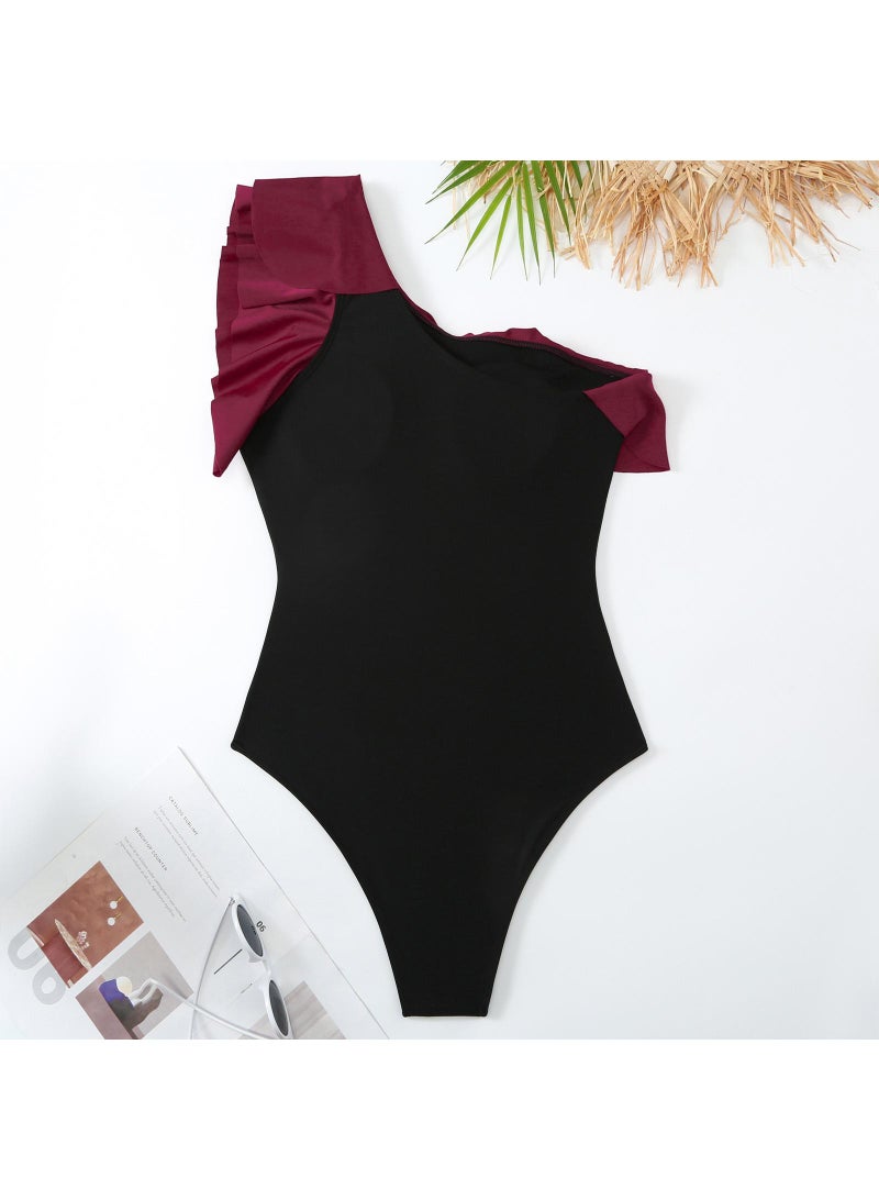Y&D 2-Piece Women One Shoulder Swimsuit with Skirt Holiday Beach Dress Female Retro Swimwear Vintage Surf Wear Summer - Image 3