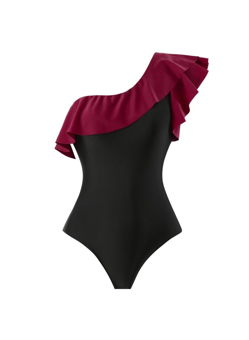 Y&D 2-Piece Women One Shoulder Swimsuit with Skirt Holiday Beach Dress Female Retro Swimwear Vintage Surf Wear Summer - Image 4