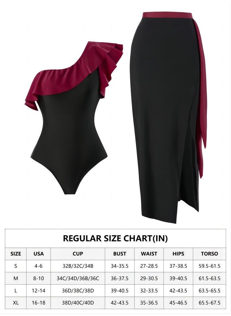 Y&D 2-Piece Women One Shoulder Swimsuit with Skirt Holiday Beach Dress Female Retro Swimwear Vintage Surf Wear Summer - Image 2