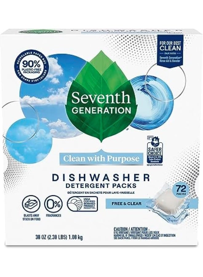 Seventh Generation Dishwasher Detergent Packs, Fragrance Free, 73 Count - Image 1