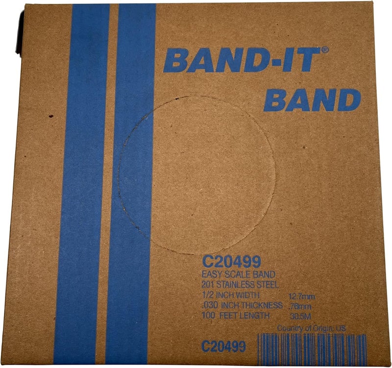 Bandit C20499 1/2" Wide, 0.030" Thick, 201 Stainless Steel Bright Annealed Finish Band (100' Roll) - Image 1