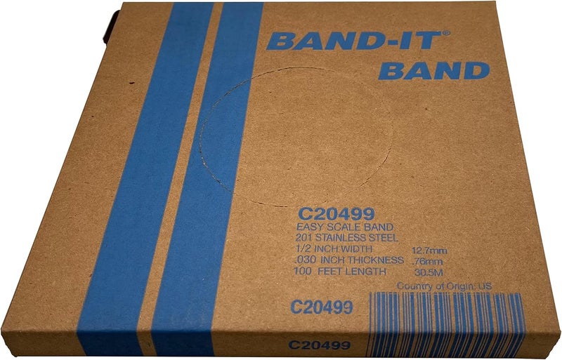Bandit C20499 1/2" Wide, 0.030" Thick, 201 Stainless Steel Bright Annealed Finish Band (100' Roll) - Image 4