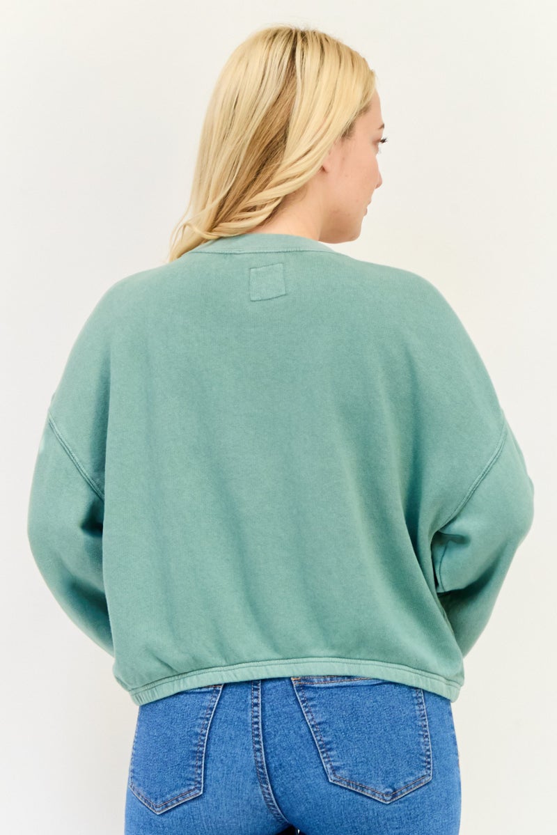 Aerie Women Crew Neck Solid Long Sleeve Sweatshirt, Faded Green - Image 3