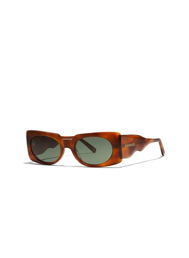 30Sundays Piper,Women Sunglasses, Rectangle Sunglasses, UV Protection: UV400 (Brown,Green)