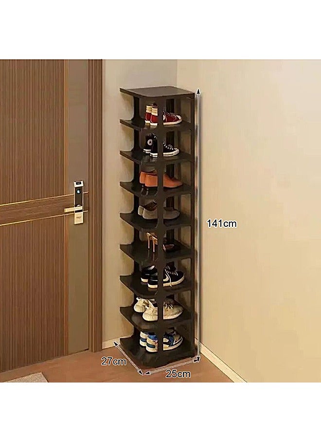 رف أحذية، رف أحذية بسيط متعدد الطبقات لتخزين الأحذية، رف أحذية عمودي بسيط لتخزين الأحذية في المنزل اقتصادي، رف أحذية عمودي لتخزين الأحذية في غرفة الإيجار في صالة نوم مشتركة صغيرة وبسيطة للاستخدام اليومي، لون أسود - Image 1