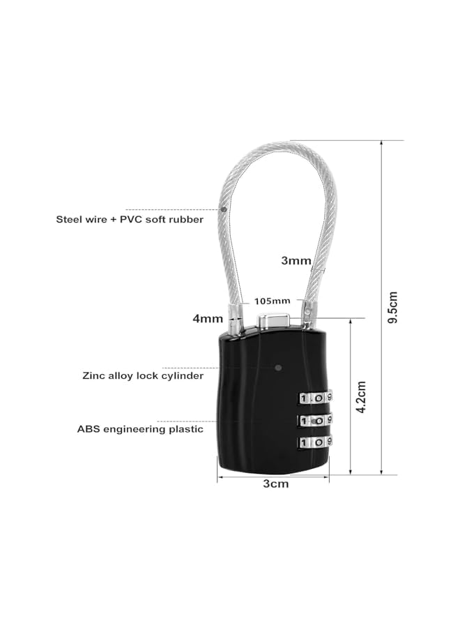 PROMASS Suitcase Locks TSA Approved Luggage Locks, 3-Dial Padlocks with Code Combination Padlock for Suitcases Gym Flexible Cable Travel Lock Locker, Backpacks, Laptop Bag  - Image 3