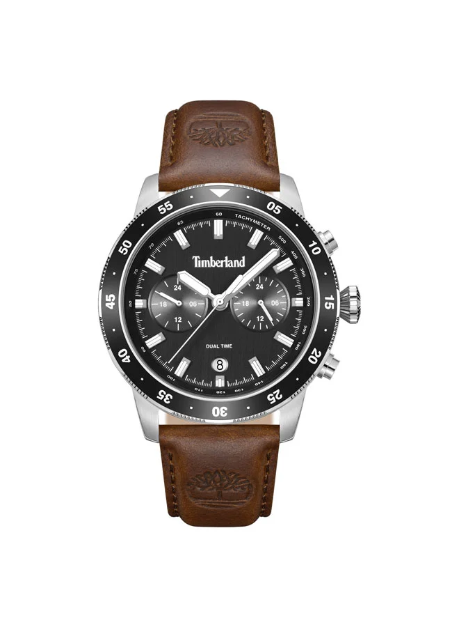 Parkman Black Dial Leather Strap Multifunction Watch for Men, 44mm