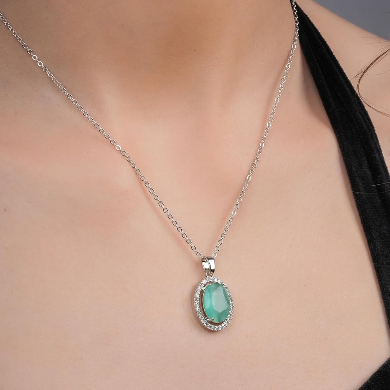 STYOLLO Pendant Necklace Silver For Women & Girls with Oval Crystal & American Diamonds | Traditional Women's Jewellery | Stylish Girls' Chains & Necklaces, Birthday, Gift- Set of 1 - Image 4