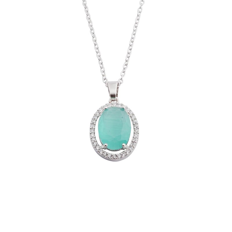 STYOLLO Pendant Necklace Silver For Women & Girls with Oval Crystal & American Diamonds | Traditional Women's Jewellery | Stylish Girls' Chains & Necklaces, Birthday, Gift- Set of 1 - Image 1