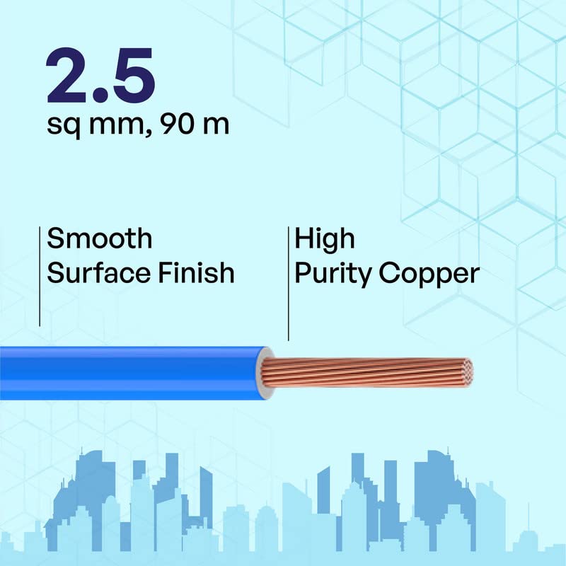 Polycab Etira 2.5sqmm 90M coil | Flame Retardant | 99.97% high purity copper | PVC insulated housewire [Blue] - Image 2
