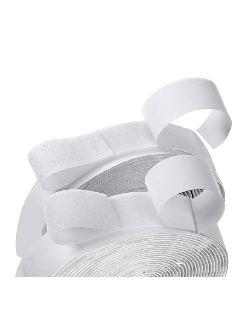 BQS 16 Feet Length 075 Inch Width Hook and Loop with Strong Self Adhesive Tape Strip Fastener White 
