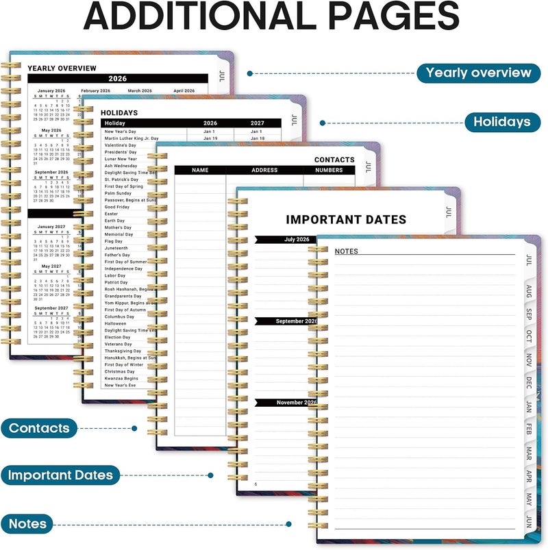 Taja Planner 2026–2027, Monthly & Weekly School Year Organizer, July 2026 to June 2027, Hardcover Planning Book with Tabs, Ideal for Students and Teachers, 6.3" x 8.5", Sunset Tide - Image 5
