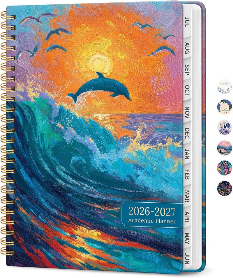 Taja Planner 2026–2027, Monthly & Weekly School Year Organizer, July 2026 to June 2027, Hardcover Planning Book with Tabs, Ideal for Students and Teachers, 6.3" x 8.5", Sunset Tide - Image 1